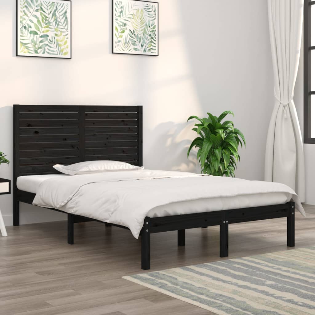 Bedframe Massief Hout Zwart 135X190 Cm 4Ft6 Double