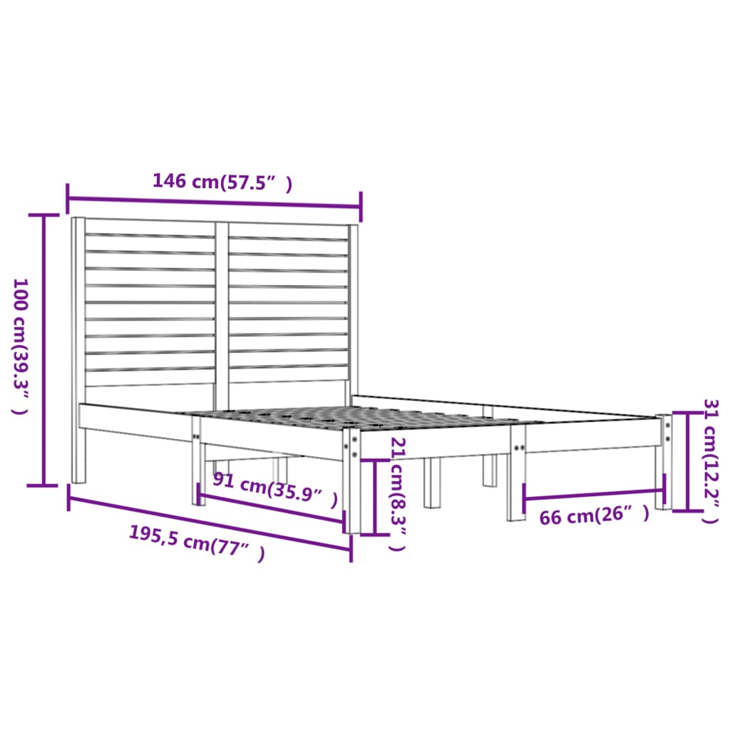 Bedframe Massief Hout Honingbruin 140X190 Cm