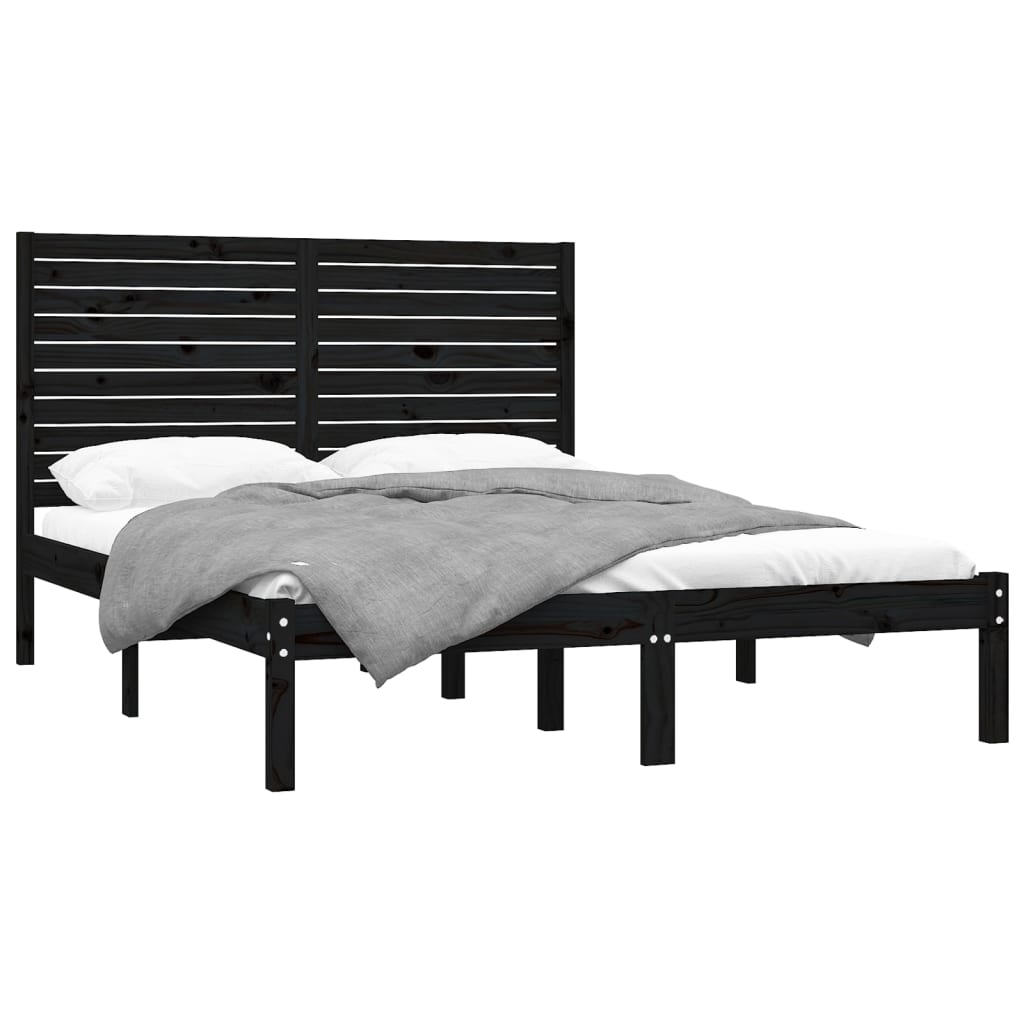 Bedframe Massief Hout Zwart 120X200 Cm