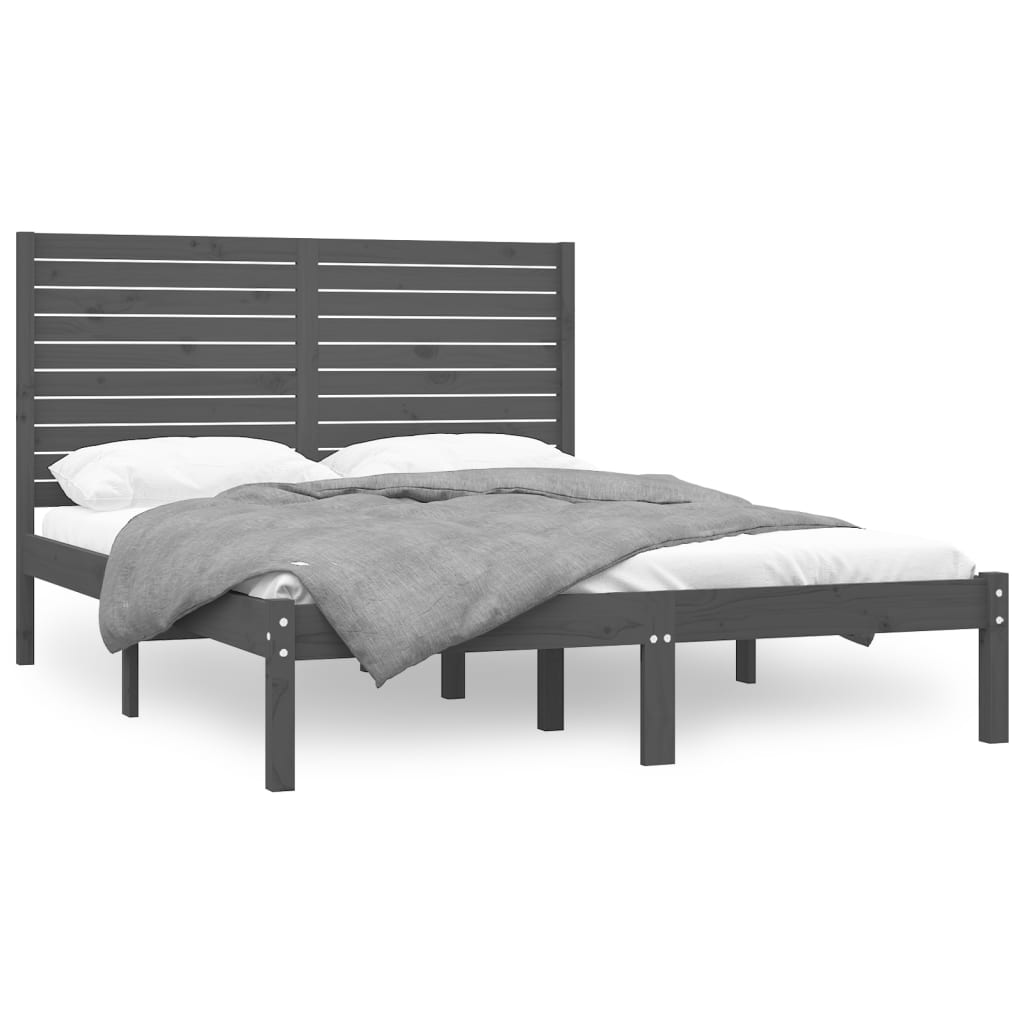Bedframe Massief Hout Grijs 140X200 Cm