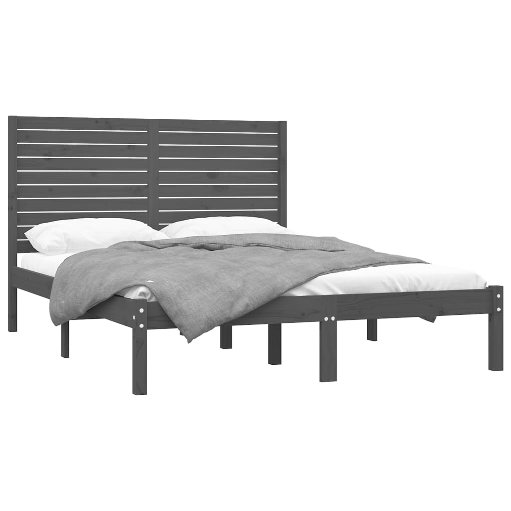 Bedframe Massief Hout Grijs 140X200 Cm