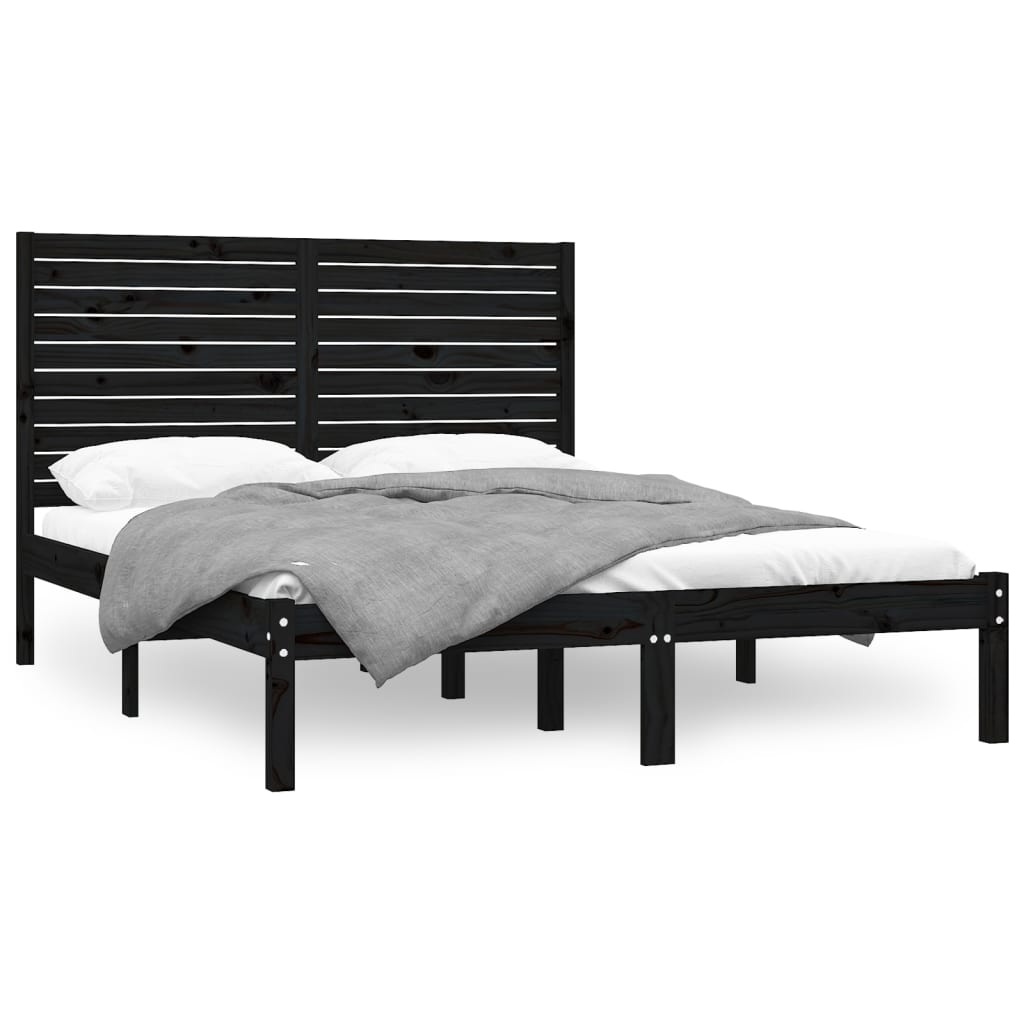 Bedframe Massief Hout Zwart 140X200 Cm