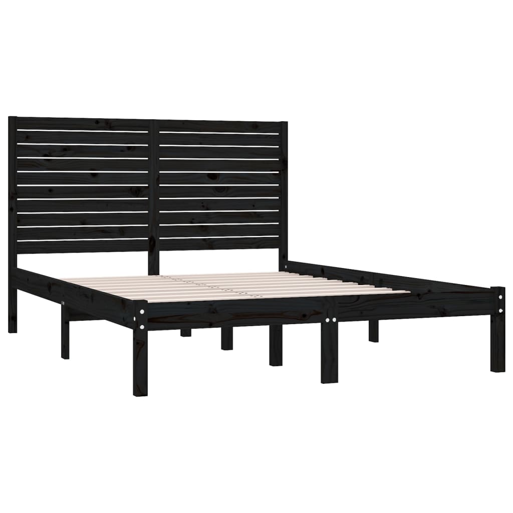 Bedframe Massief Hout Zwart 140X200 Cm