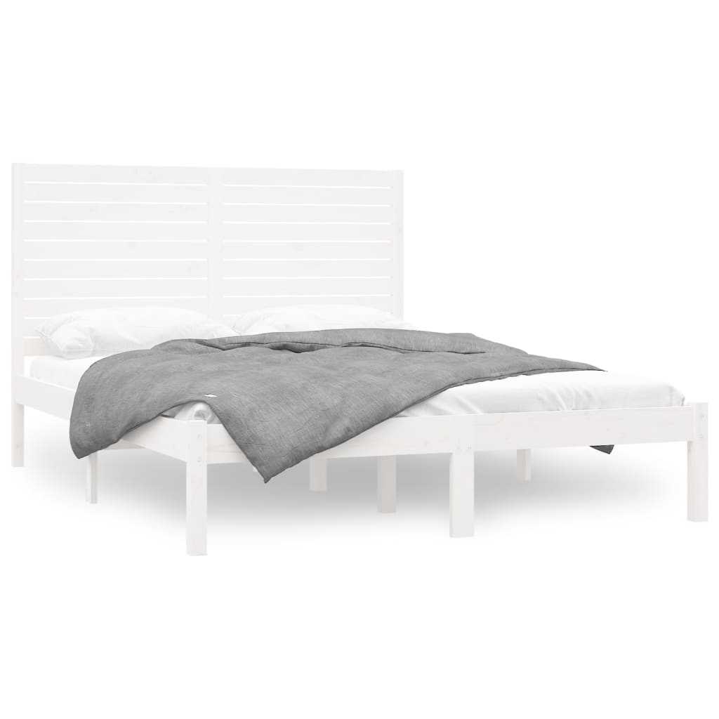Bedframe Massief Hout Wit 150X200 Cm 5Ft King Size