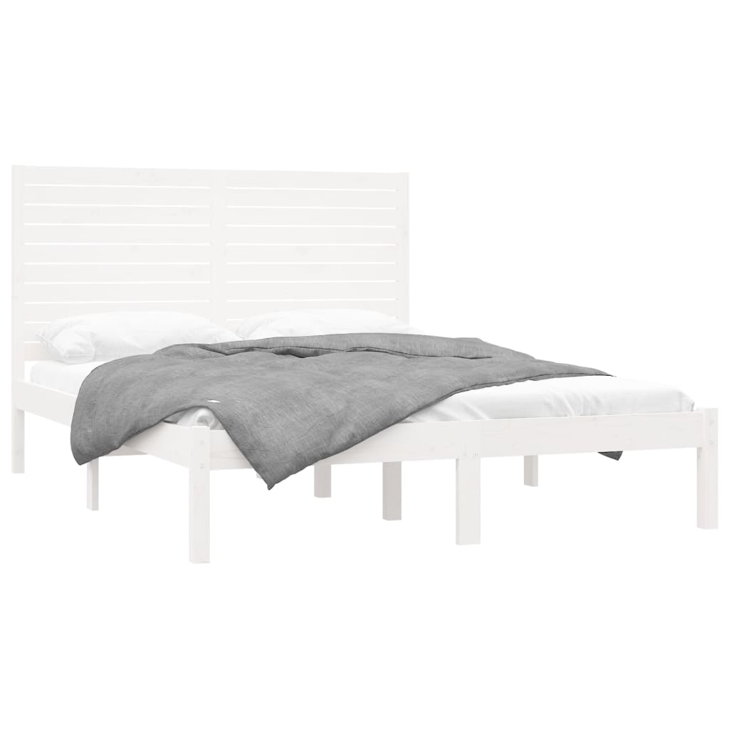 Bedframe Massief Hout Wit 150X200 Cm 5Ft King Size