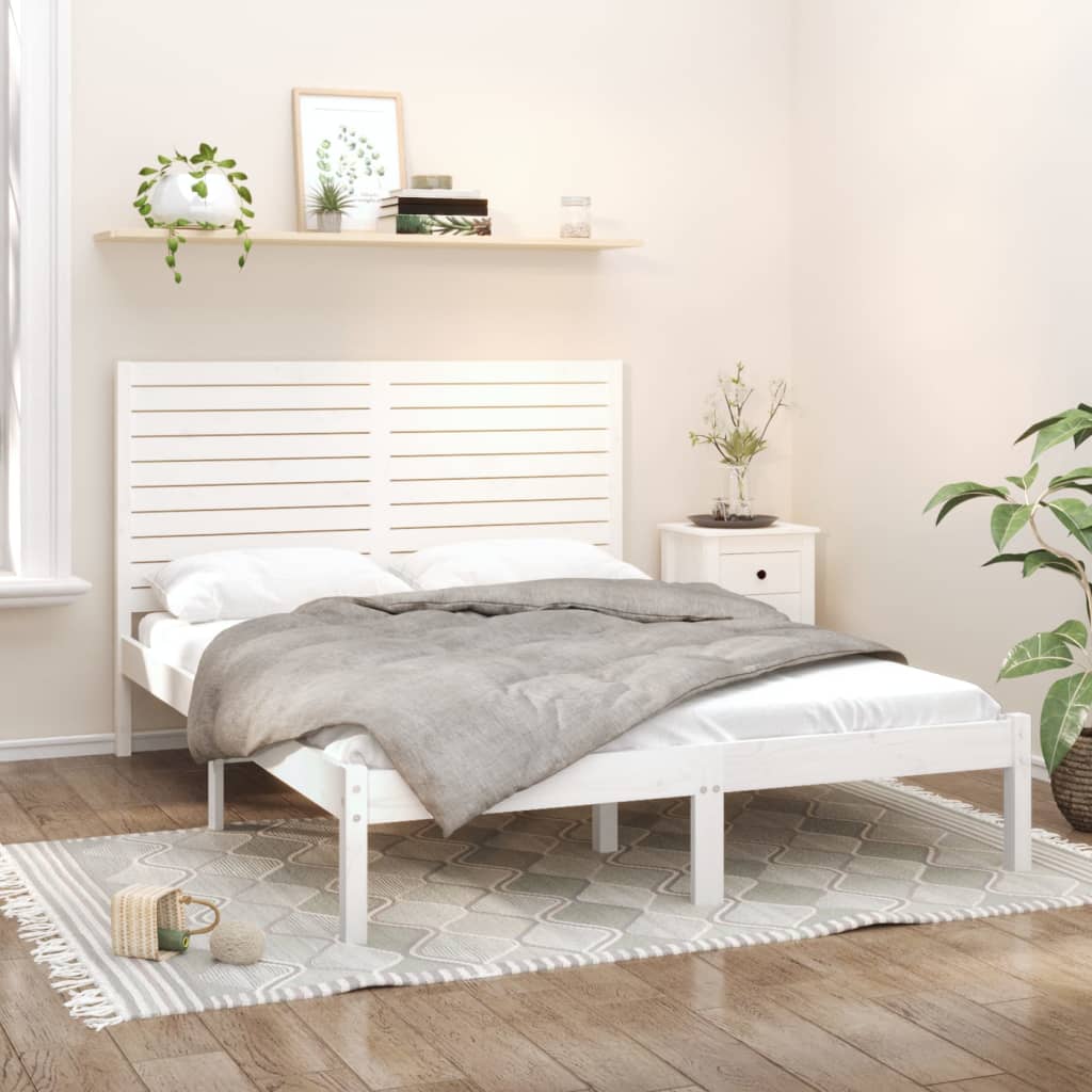 Bedframe Massief Hout Wit 150X200 Cm 5Ft King Size
