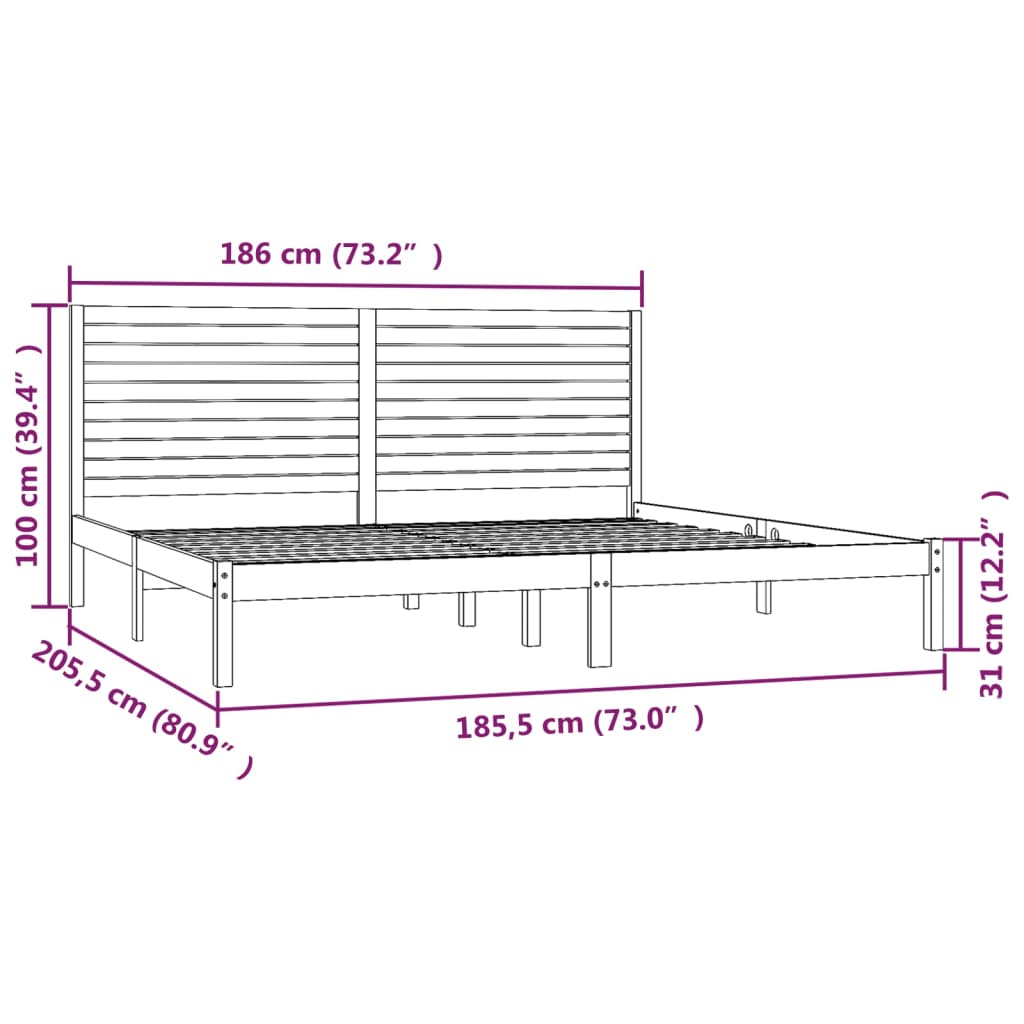 Bedframe Massief Hout Grijs 180X200 Cm 6Ft Super King