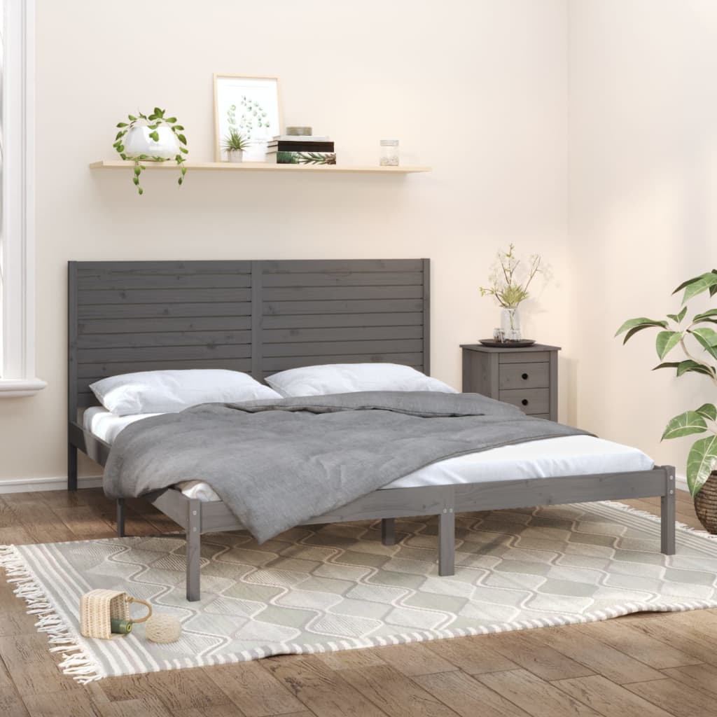 Bedframe Massief Hout Grijs 180X200 Cm 6Ft Super King