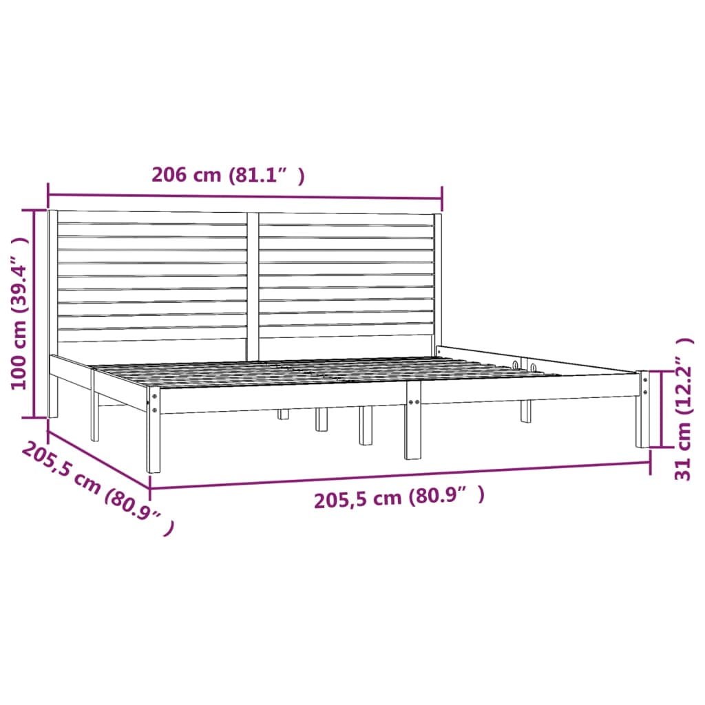 Bedframe Massief Hout Wit 200X200 Cm