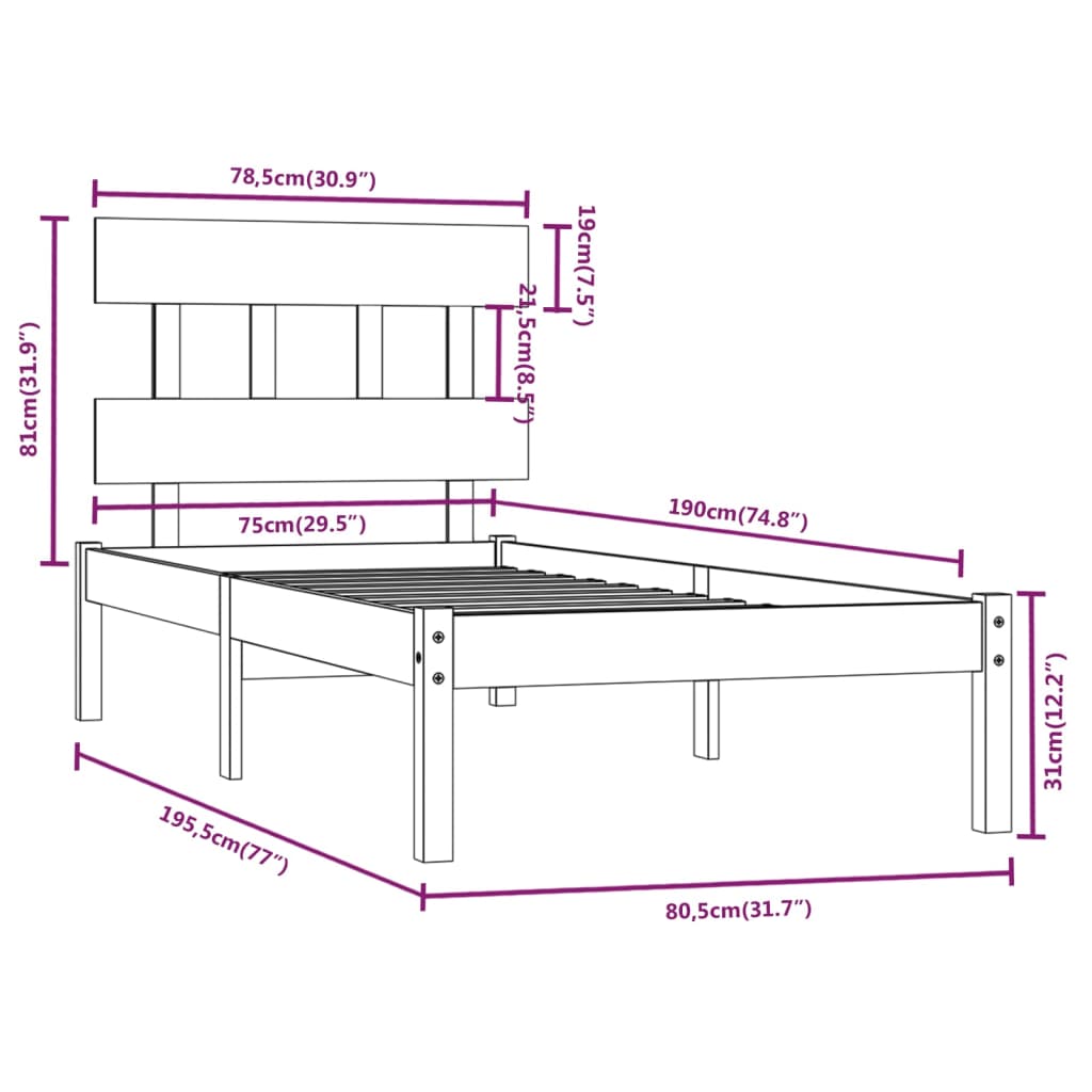 Bedframe Massief Hout Honingbruin 75X190 Cm 2Ft6 Small Single
