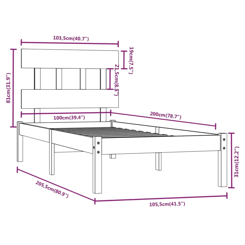 Bedframe Massief Hout Honingbruin 100X200 Cm