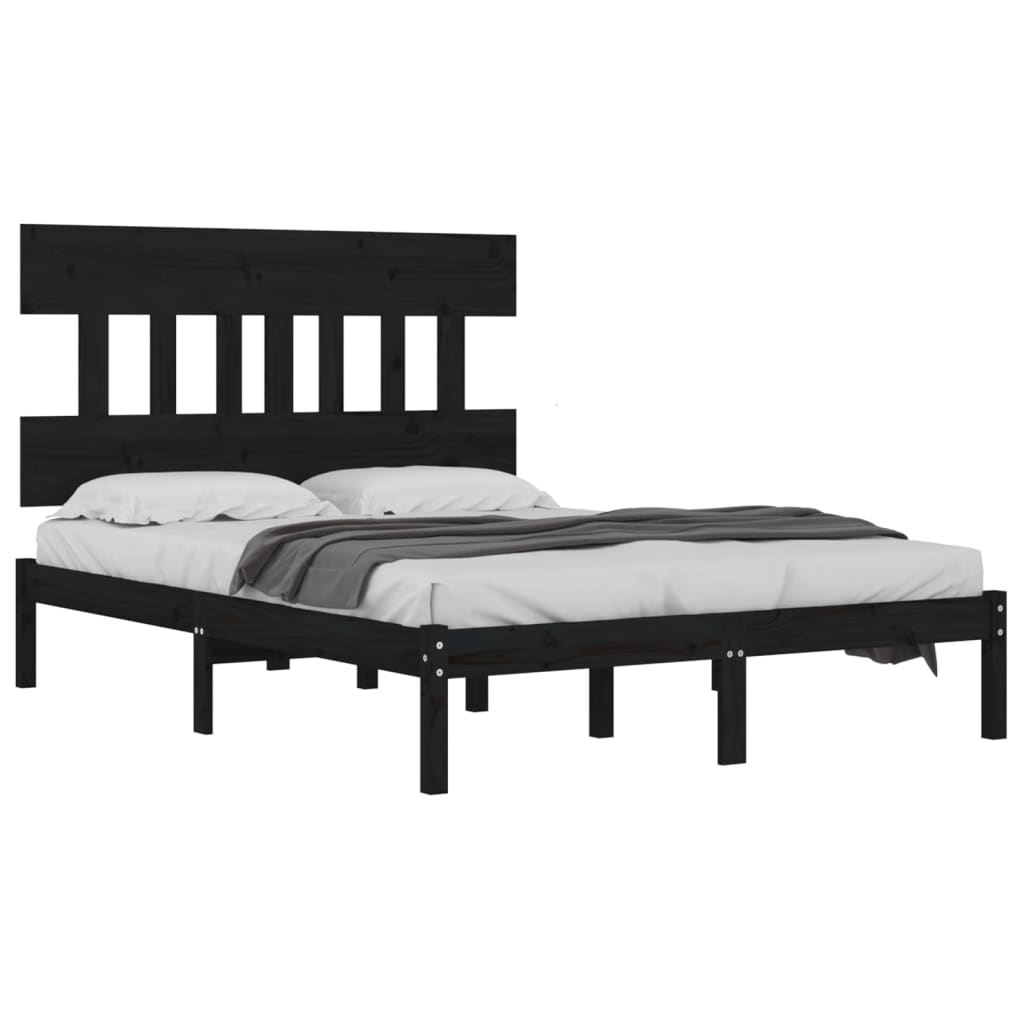 Bedframe Massief Hout Zwart 140X200 Cm