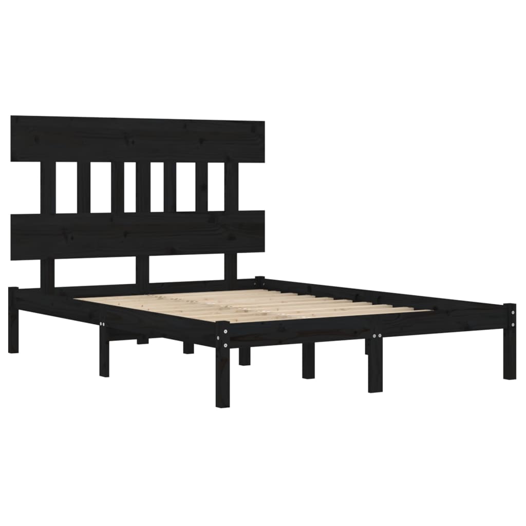 Bedframe Massief Hout Zwart 140X200 Cm