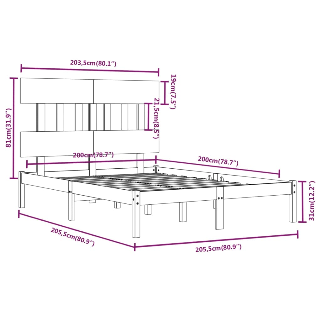 Bedframe Massief Hout Honingbruin 200X200 Cm