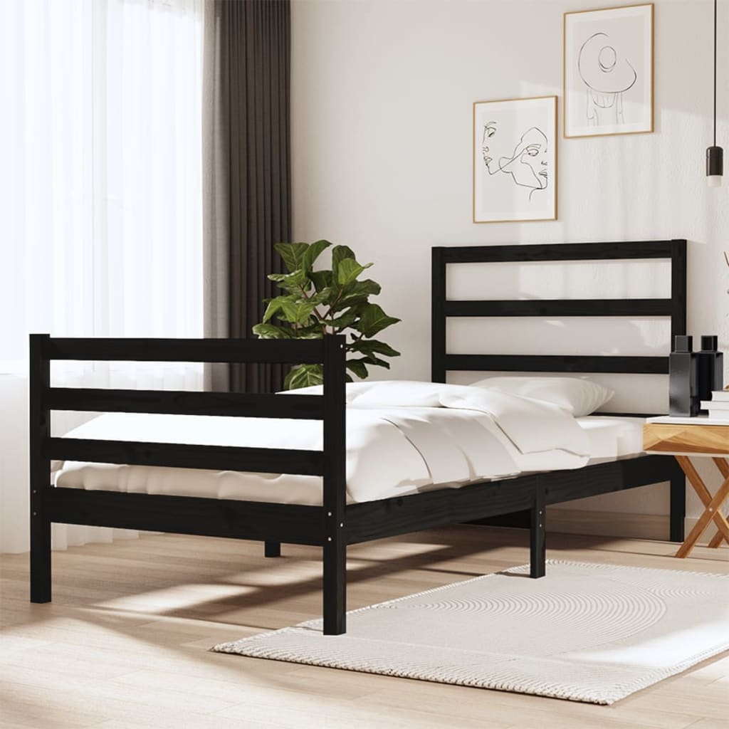 Bedframe Massief Grenenhout Zwart 75X190 Cm 2Ft6 Small Single