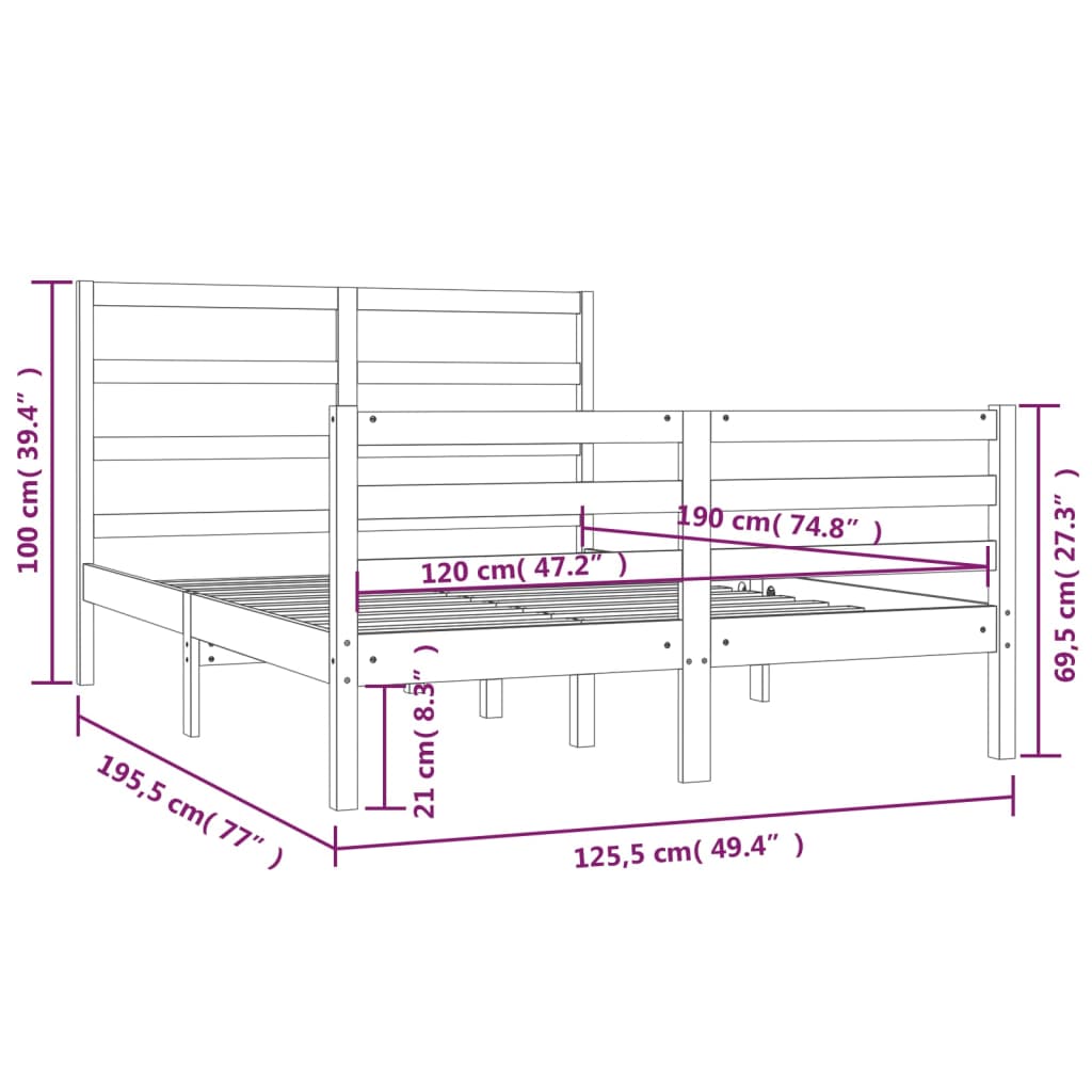 Bedframe Massief Grenenhout 120X190 Cm 4Ft Small Double