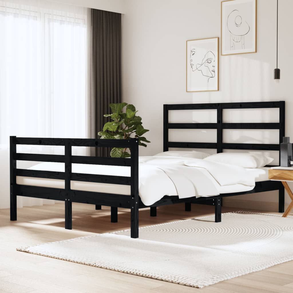 Bedframe Massief Grenenhout Zwart 120X190 Cm 4Ft Small Double