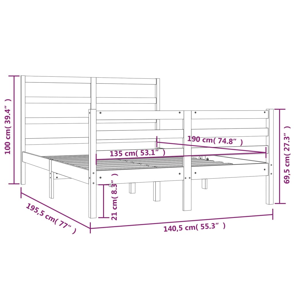 Bedframe Massief Grenenhout 135X190 Cm 4Ft6 Double