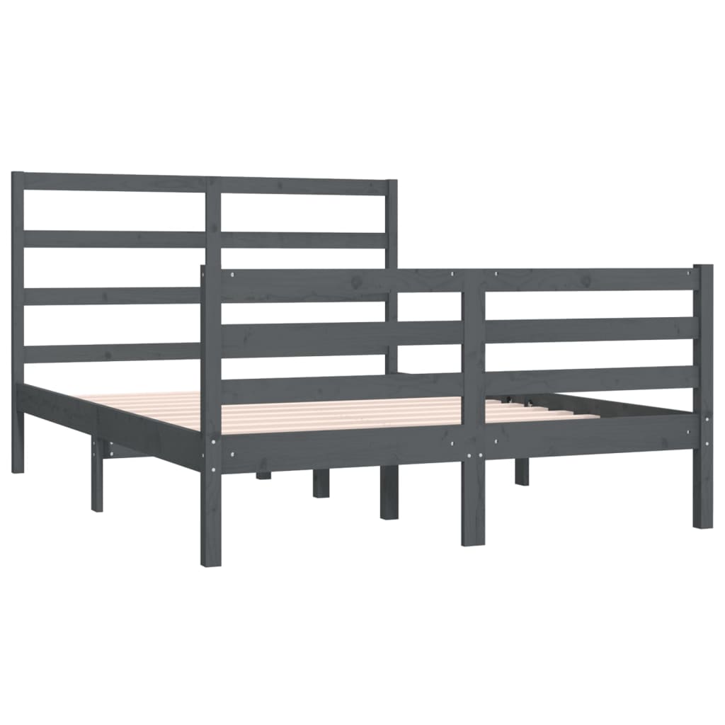 Bedframe Massief Grenenhout Grijs 135X190 Cm 4Ft6 Double