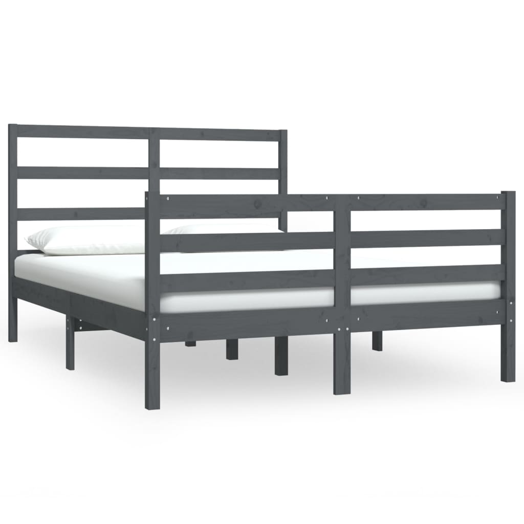 Bedframe Massief Grenenhout Grijs 140X190 Cm