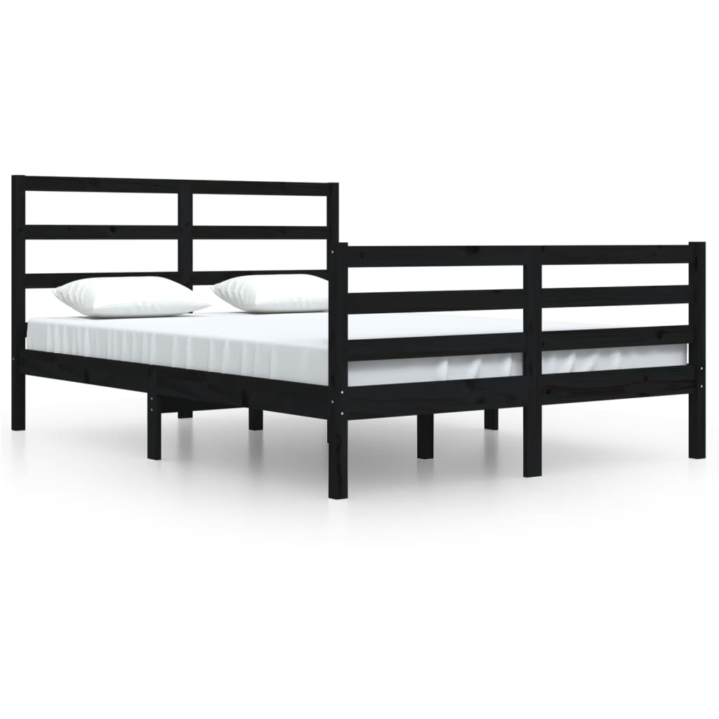 Bedframe Massief Grenenhout Zwart 140X200 Cm