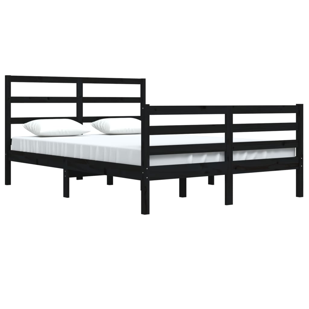 Bedframe Massief Grenenhout Zwart 140X200 Cm