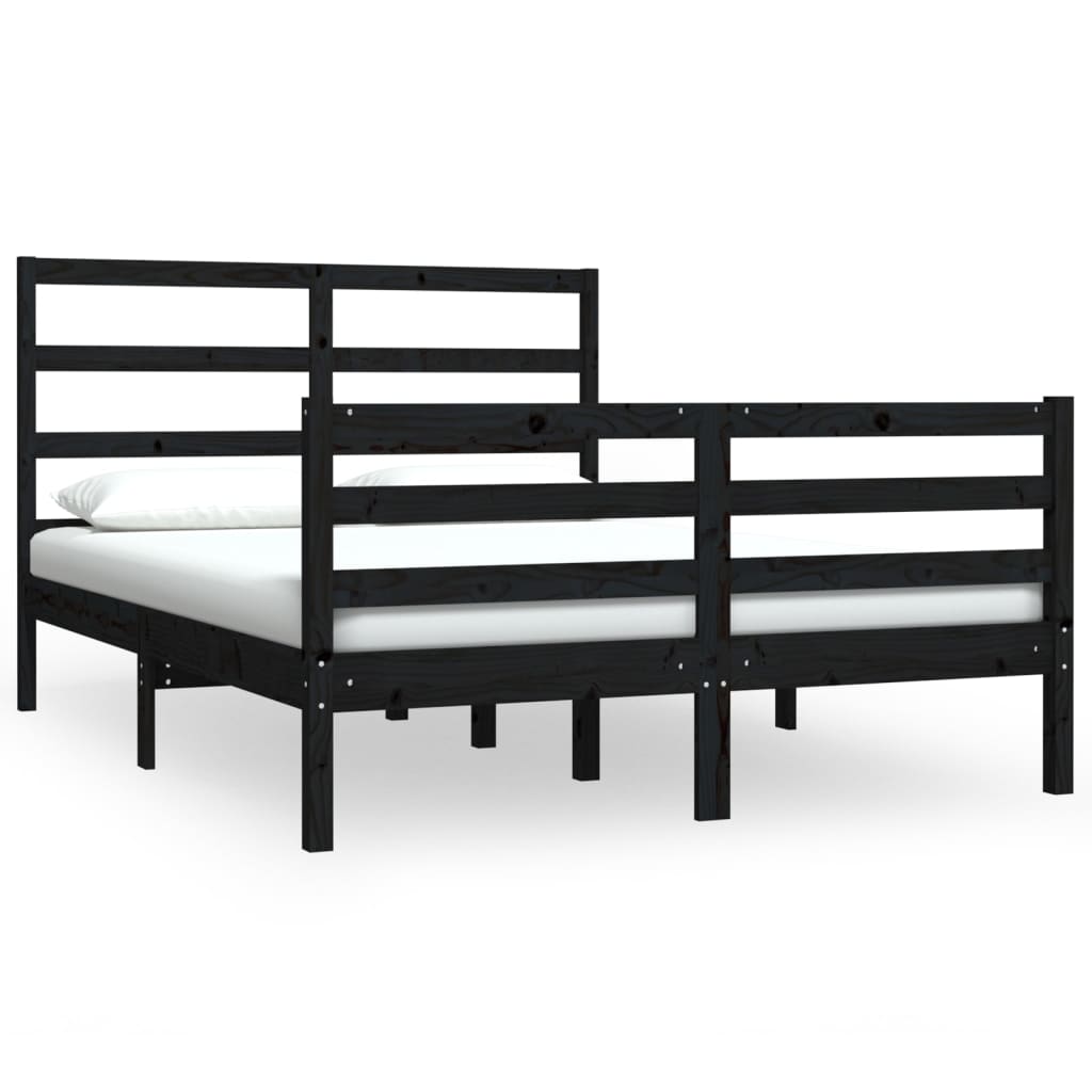Bedframe Massief Grenenhout Zwart 150X200 Cm 5Ft King Size