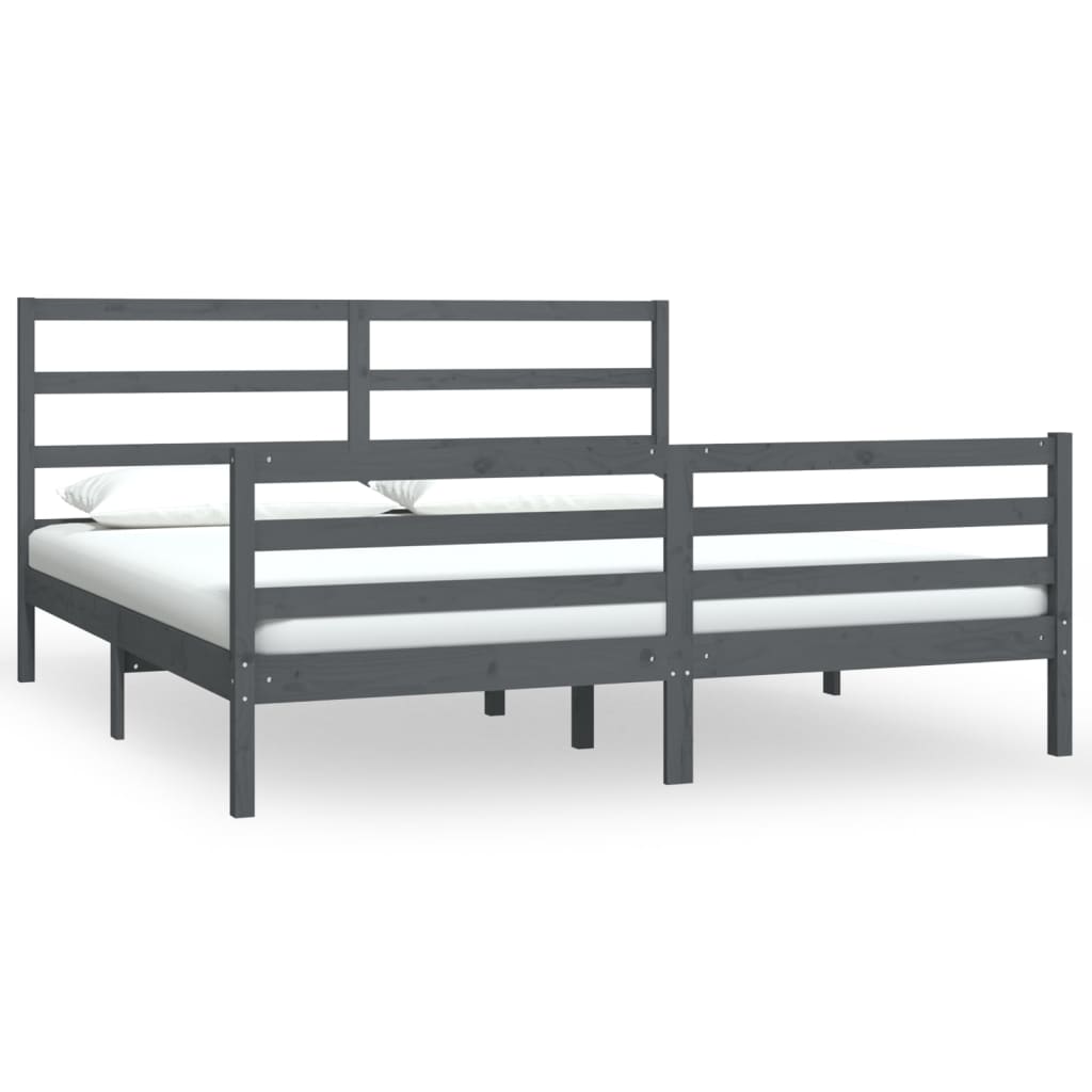 Bedframe Massief Grenenhout Grijs 180X200 Cm 6Ft Super King