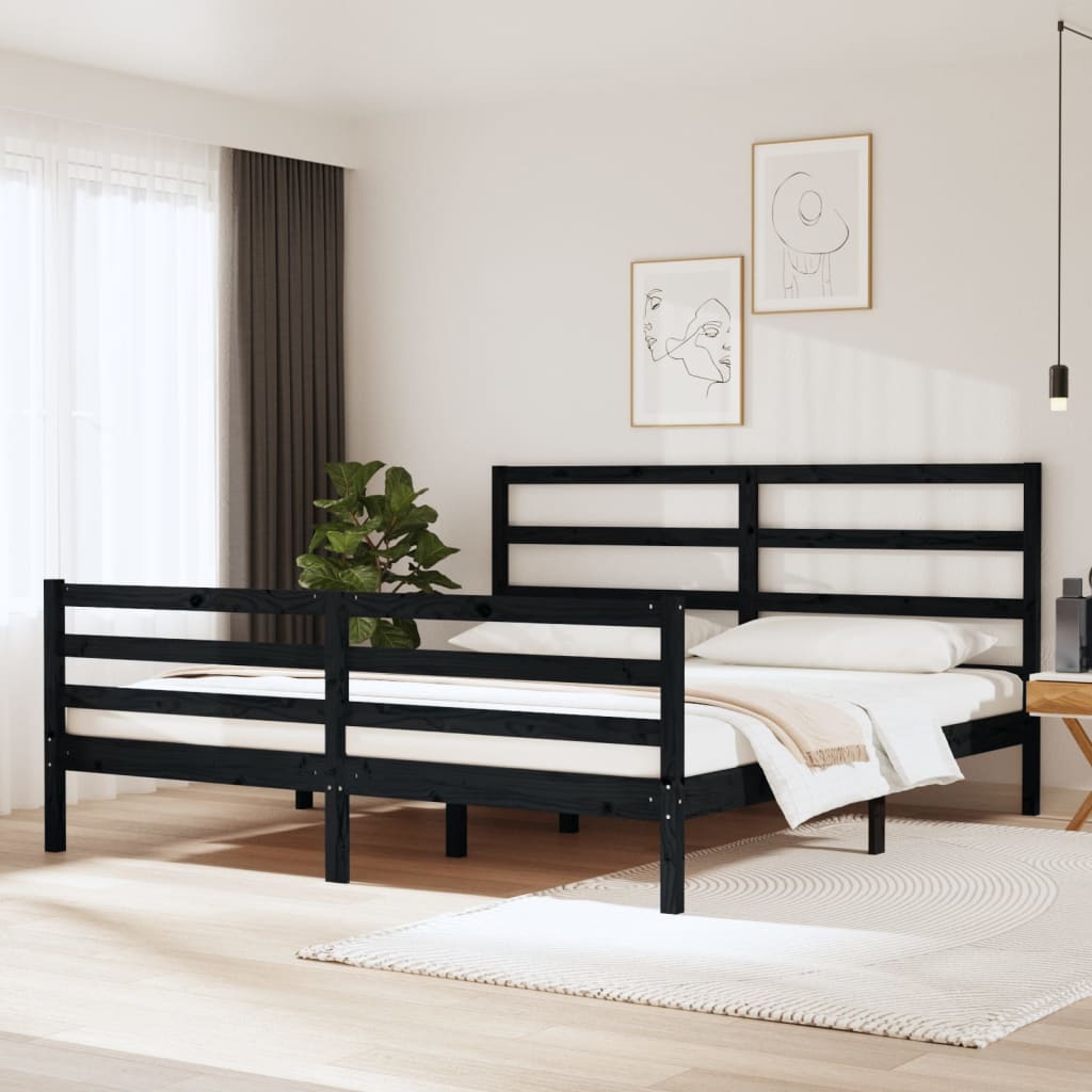 Bedframe Massief Grenenhout Zwart 180X200 Cm 6Ft Super King
