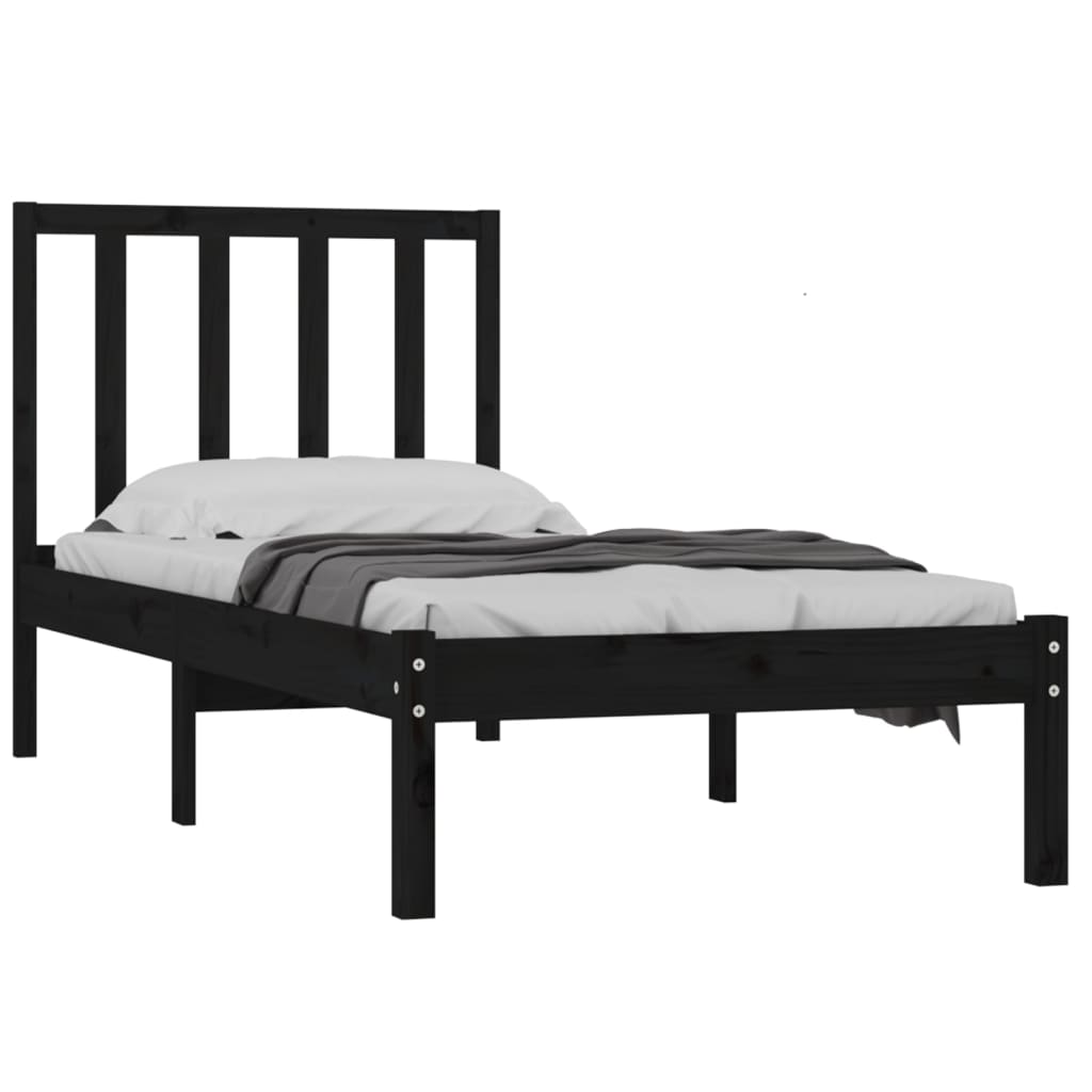 Bedframe Massief Grenenhout Zwart 90X190 Cm 3Ft Single
