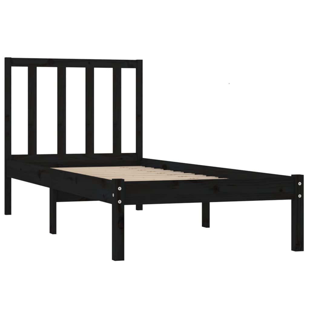 Bedframe Massief Grenenhout Zwart 90X190 Cm 3Ft Single