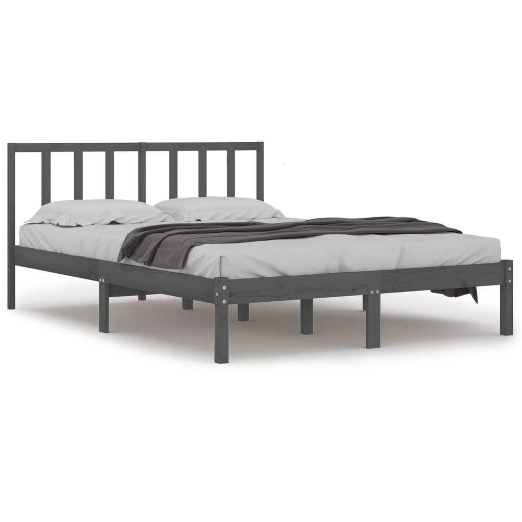 Bedframe Massief Grenenhout Grijs 135X190 Cm 4Ft6 Double