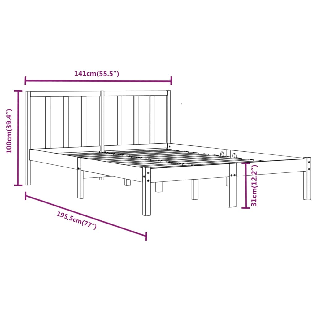 Bedframe Massief Grenenhout Honingbruin 135X190 Cm 4Ft6 Double