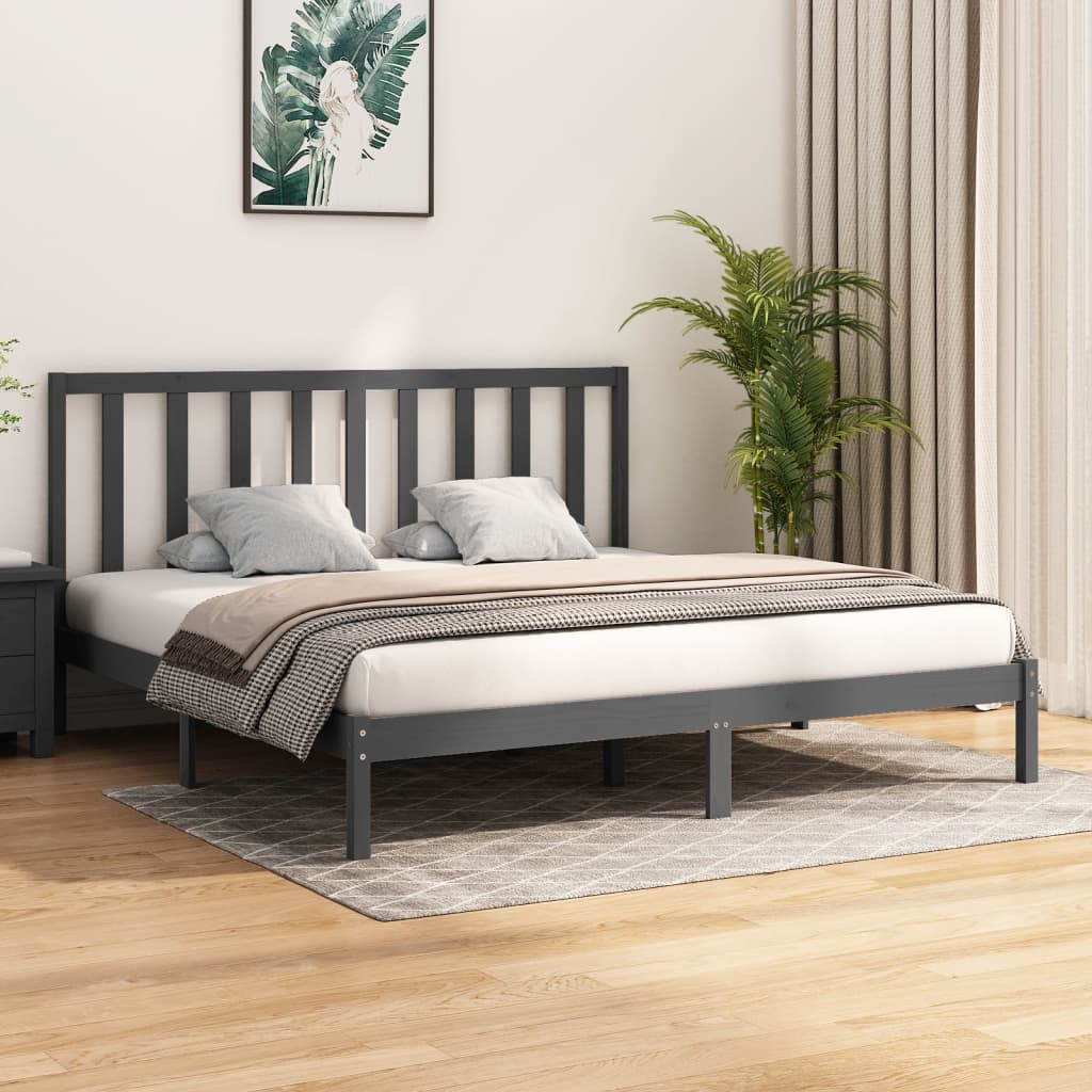 Bedframe Massief Grenenhout Grijs 200X200 Cm