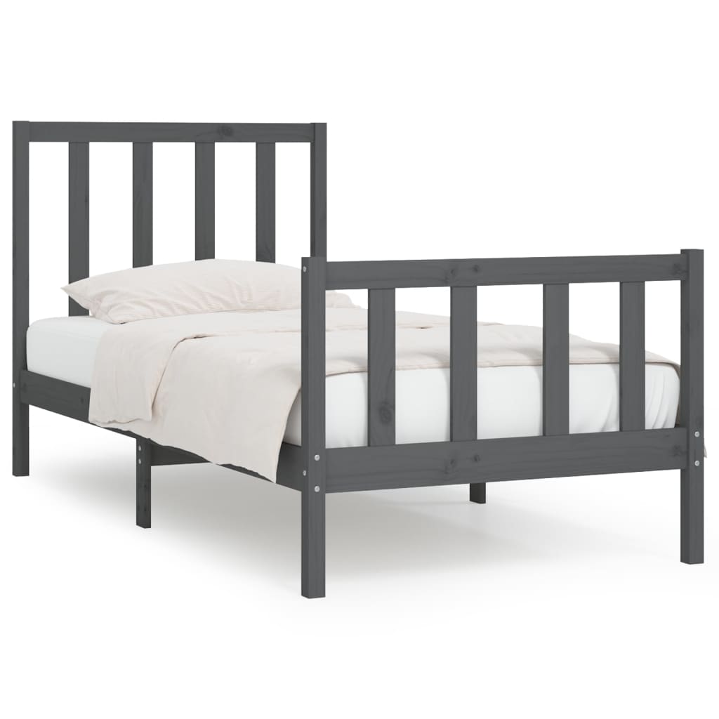 Bedframe Massief Hout Grijs 90X190 Cm 3Ft Single
