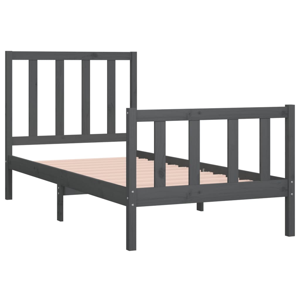 Bedframe Massief Hout Grijs 90X190 Cm 3Ft Single
