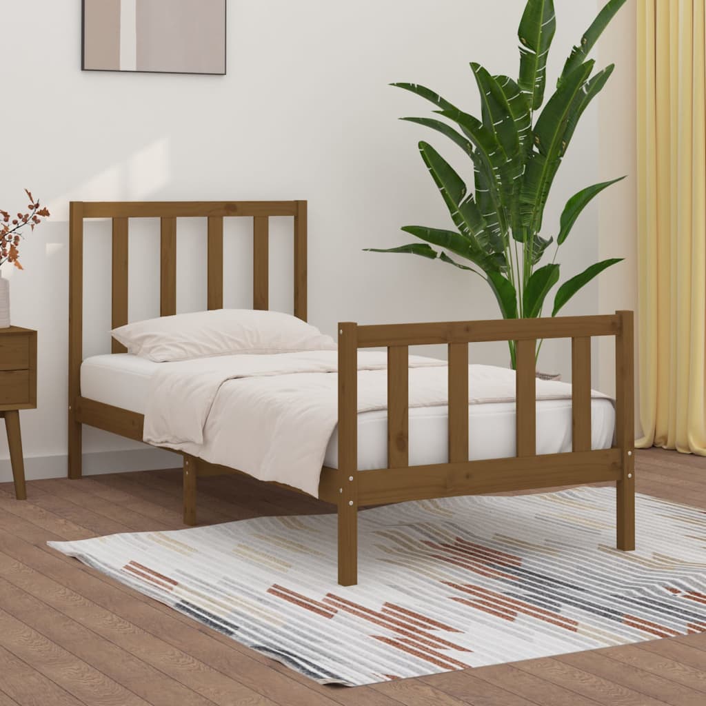 Bedframe Massief Hout Honingbruin 90X190 Cm 3Ft Single