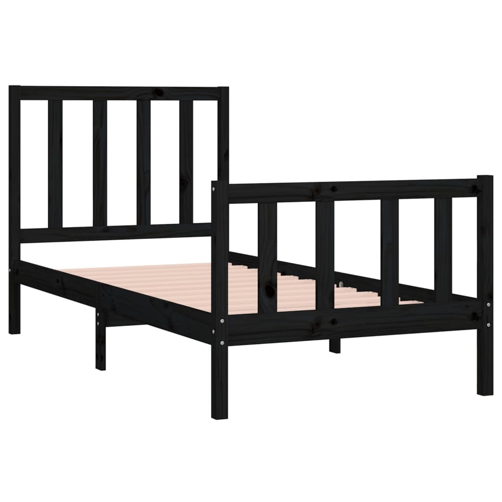 Bedframe Massief Hout Zwart 90X190 Cm 3Ft Single