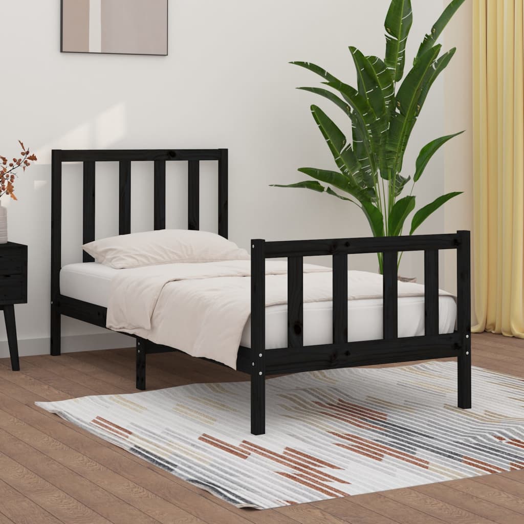 Bedframe Massief Hout Zwart 90X190 Cm 3Ft Single