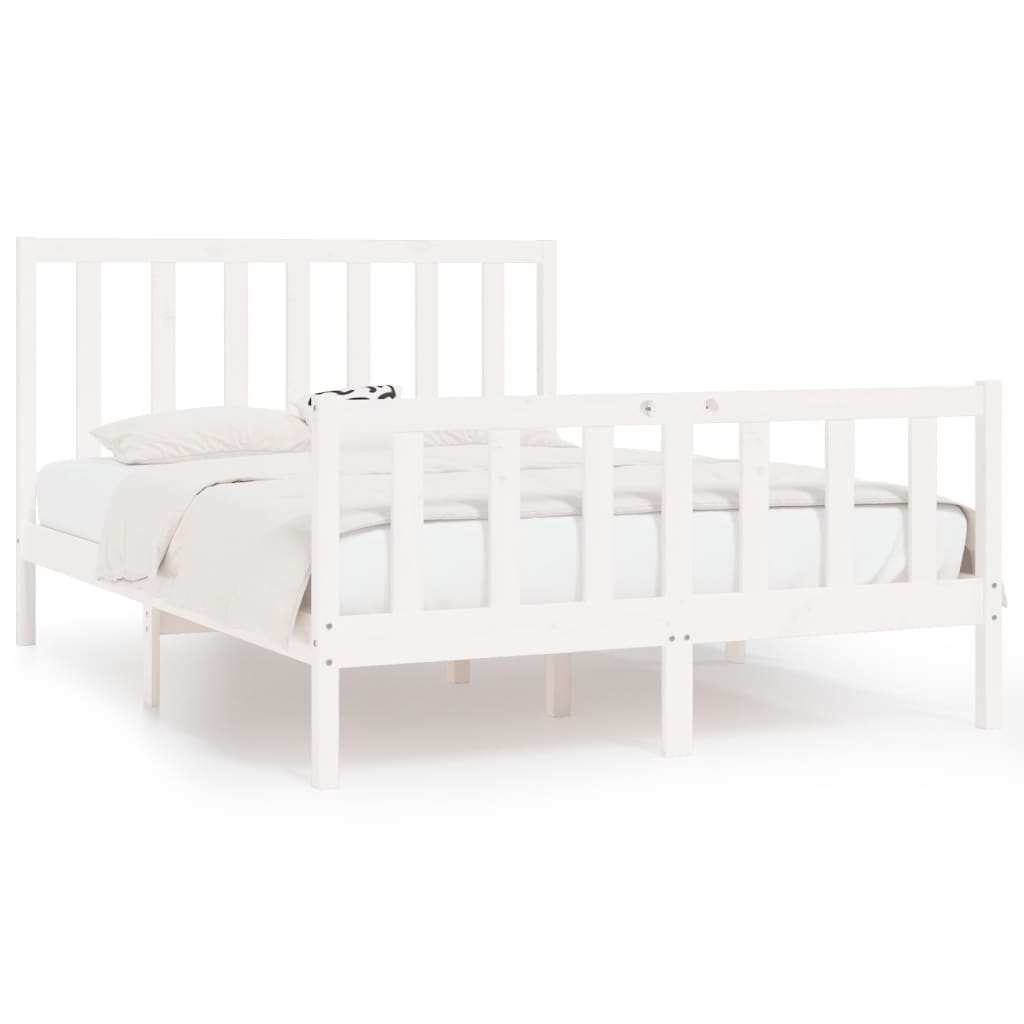 Bedframe Massief Hout Wit 135X190 Cm 4Ft6 Double