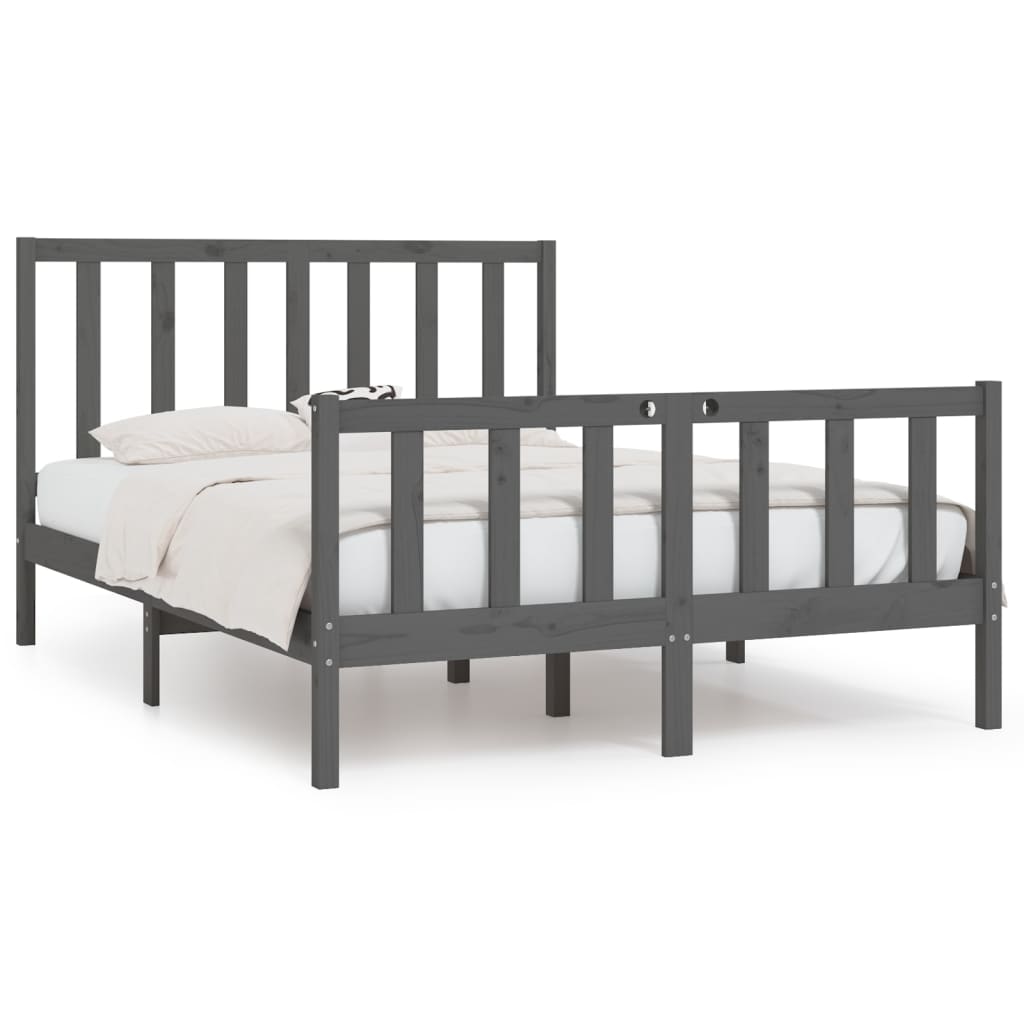 Bedframe Massief Hout Grijs 135X190 Cm 4Ft6 Double