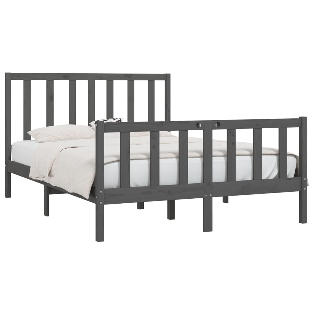 Bedframe Massief Hout Grijs 140X190 Cm