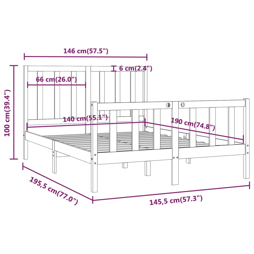 Bedframe Massief Hout Grijs 140X190 Cm