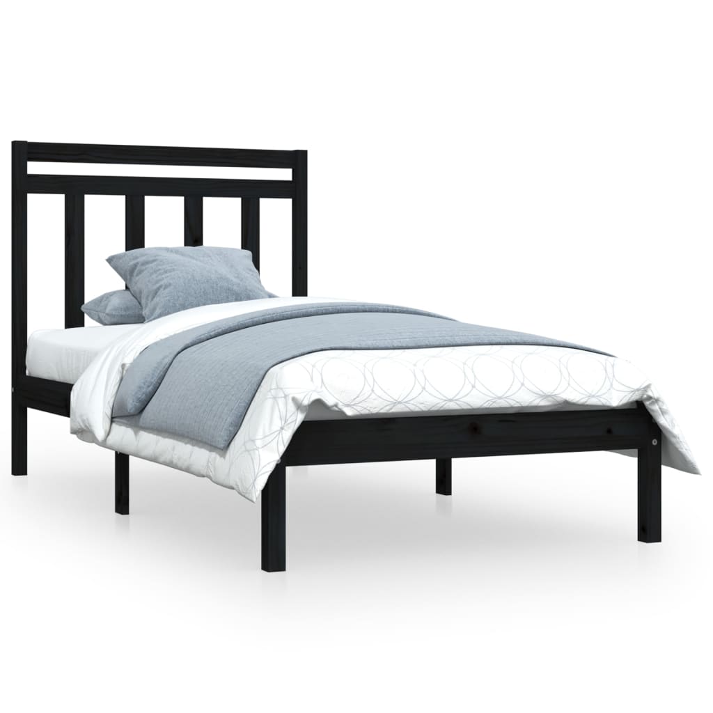 Bedframe Massief Hout Zwart 75X190 Cm 2Ft6 Small Single