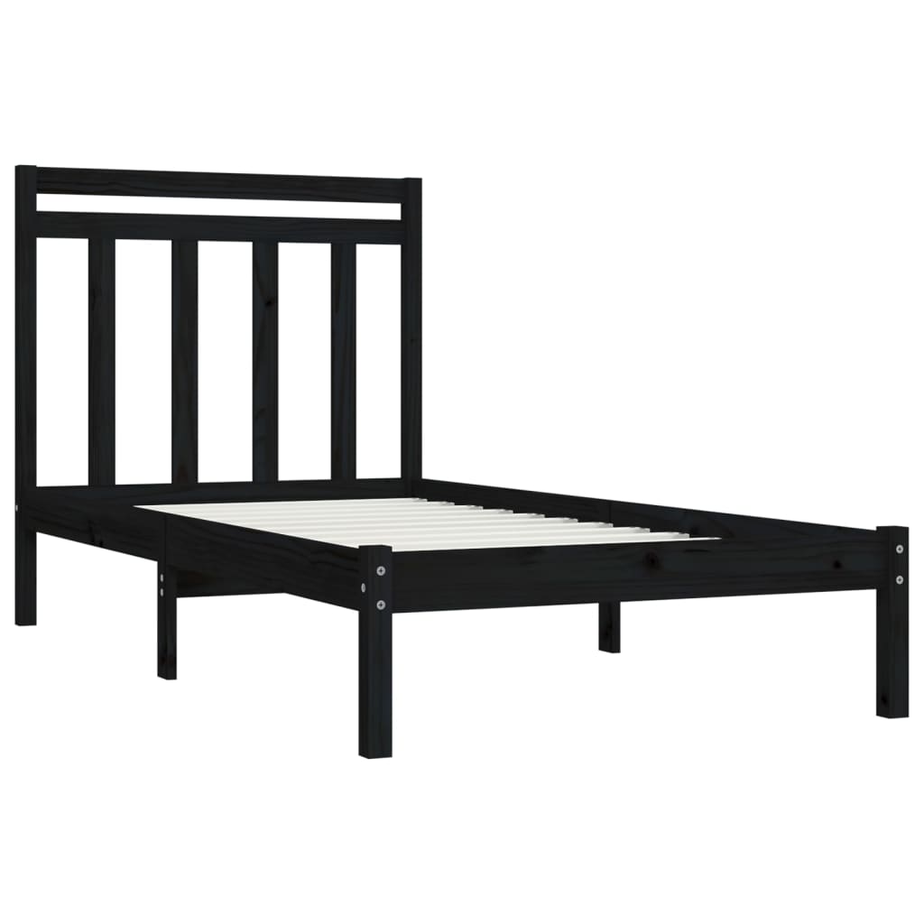 Bedframe Massief Hout Zwart 75X190 Cm 2Ft6 Small Single