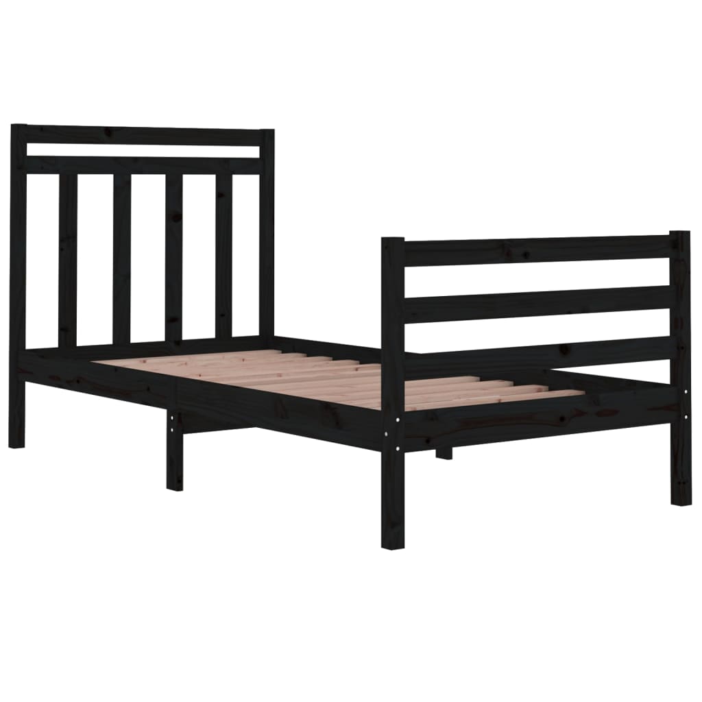 Bedframe Massief Hout Zwart 75X190 Cm 2Ft6 Small Single