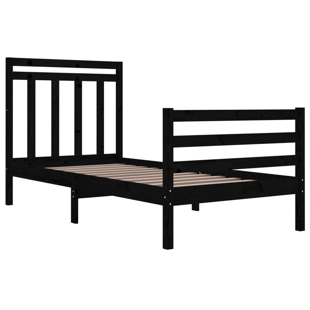 Bedframe Massief Hout Zwart 90X190 Cm 3Ft Single