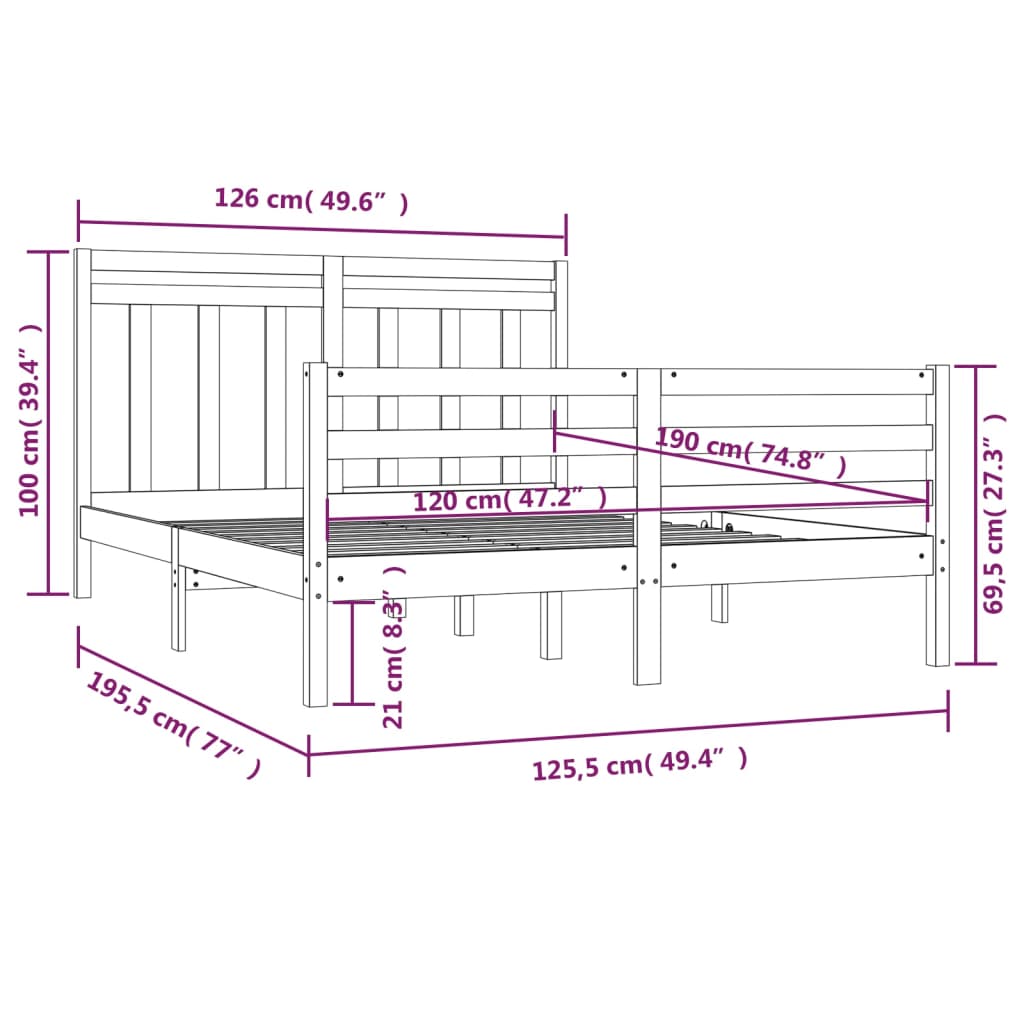 Bedframe Massief Hout 120X190 Cm 4Ft Small Double