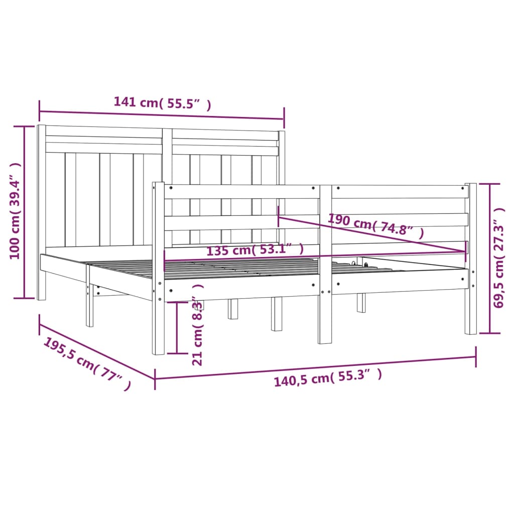Bedframe Massief Hout 135X190 Cm 4Ft6 Double