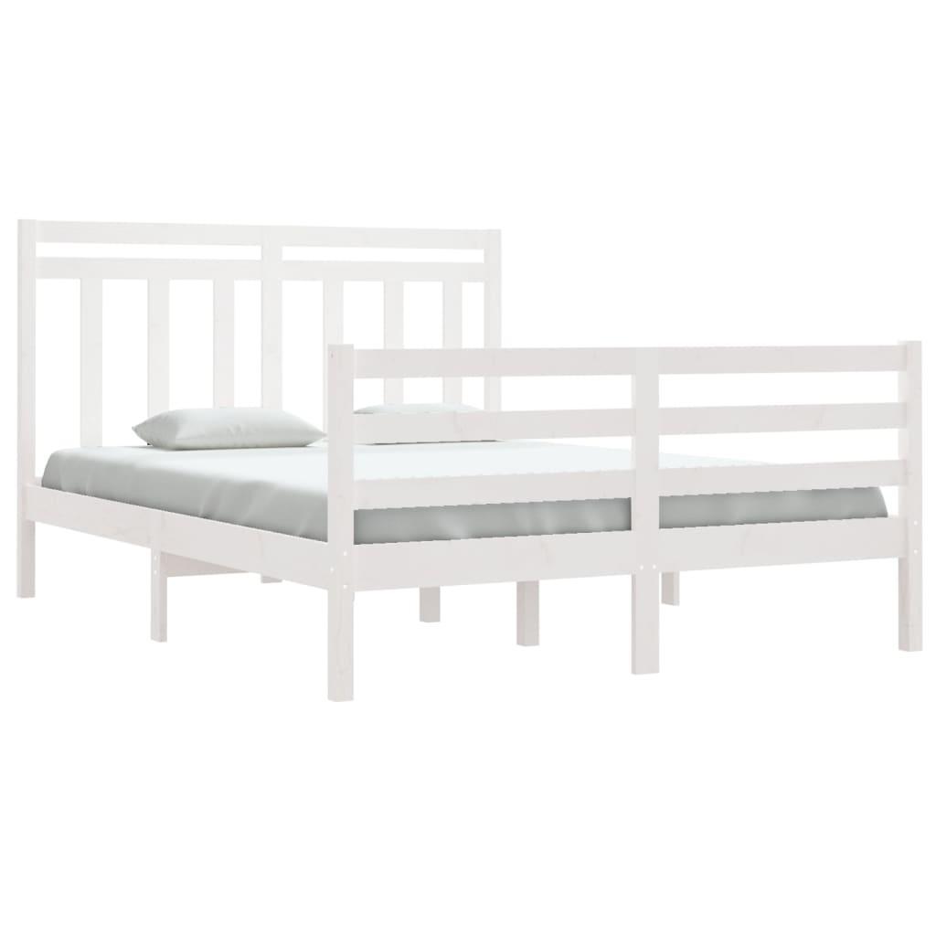 Bedframe Massief Hout Wit 135X190 Cm 4Ft6 Double